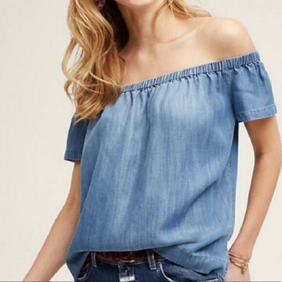 Anthropologie cloth & stone 100% Tencel Off-the-Shoulder Top - Picture 1 of 8
